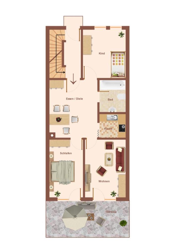 3-Familienreihenhaus in einer Wohnanlage - Skizze Grundriss Erdgeschoss