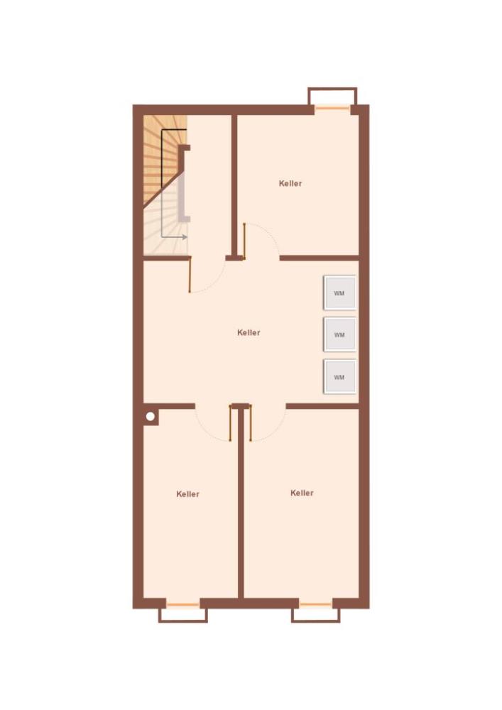 3-Familienreihenhaus in einer Wohnanlage - Skizze Grundriss Kellergeschoss