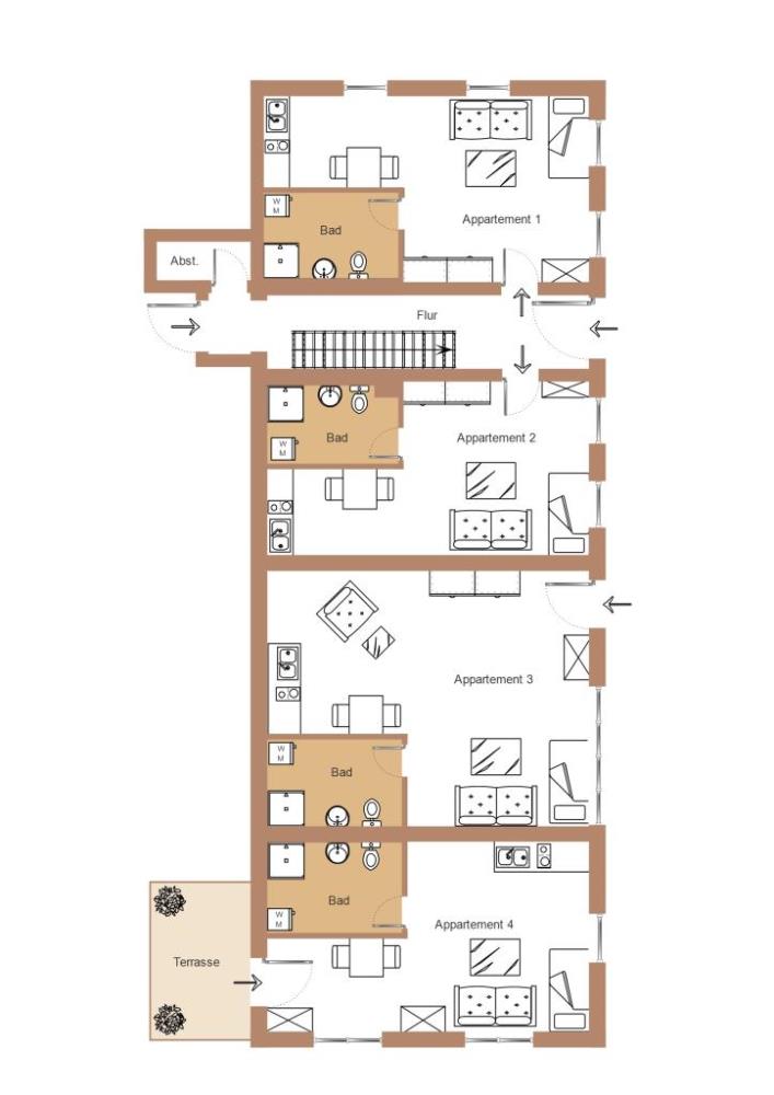 Mehrfamilienhaus mit 15 Apartments (Nettomiete EUR 79.000,00 p.a.) - Haus 1 Erdgeschoss