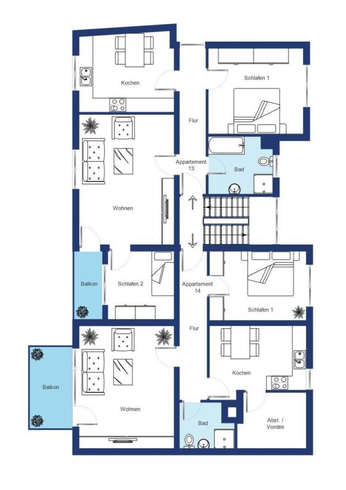 Mehrfamilienhaus mit 15 Apartments (Nettomiete EUR 79.000,00 p.a.) - Haus 3 Obergeschoss