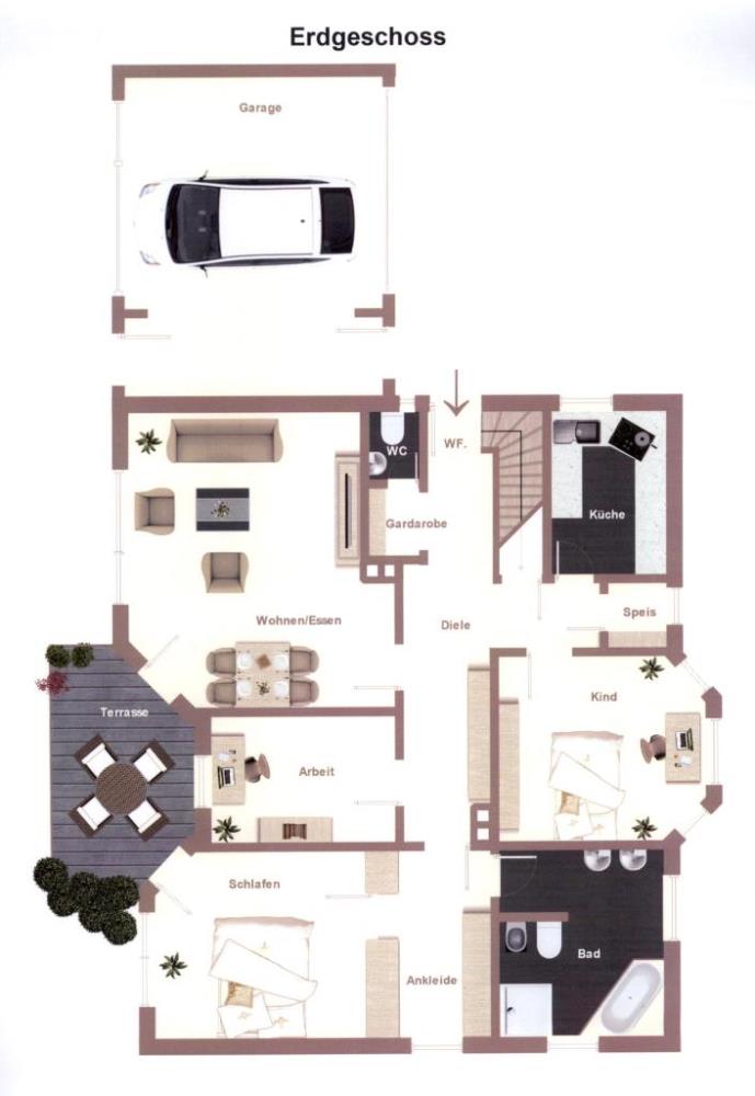 Einfamilienhaus mit großer Garage ***VERKAUFT*** - Skizze Grundriss Erdgeschoss