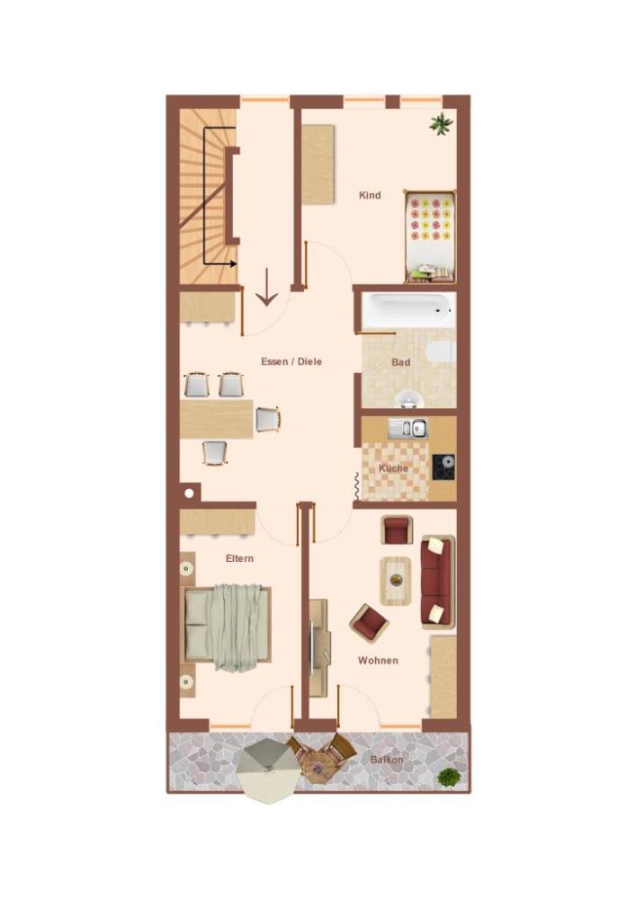 3-Familienreihenhaus in einer Wohnanlage - Skizze Grundriss Obergeschoss